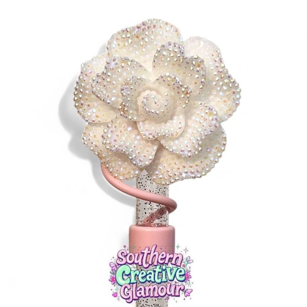 White Glitter Rose Straw Cover | Rose Straw Cover | 10mm | New